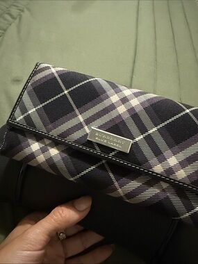 Burberry Navy and Lavender Plaid Fold-Over Clutch